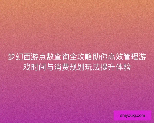 梦幻西游点数查询全攻略助你高效管理游戏时间与消费规划玩法提升体验